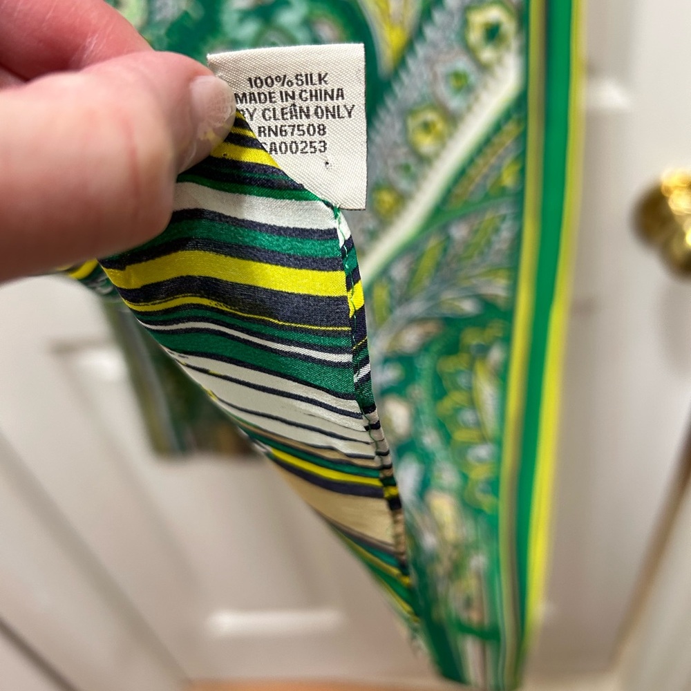 Anne Klein Green and Yellow Paisley Scarf 100% Silk - Picture 5 of 8